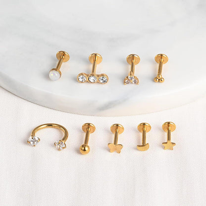 9er Set Labret & Helix Piercing Set Gold 16G Chirurgenstahl
