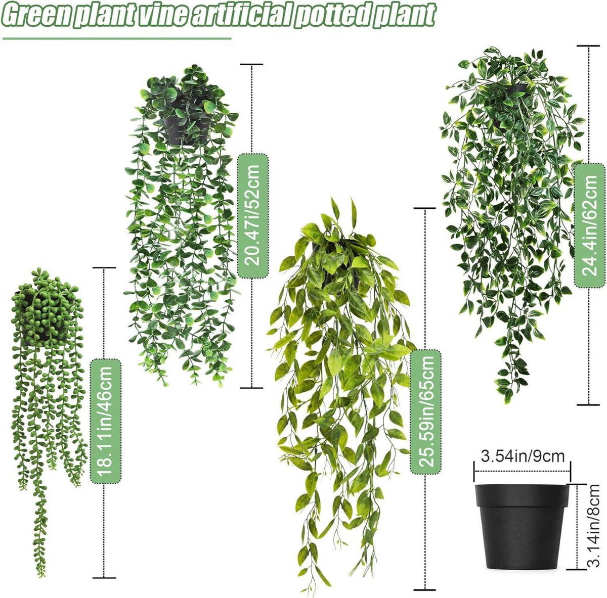 Kunst Hängepflanzen Set 4 Stück 65 cm Topf Indoor Outdoor