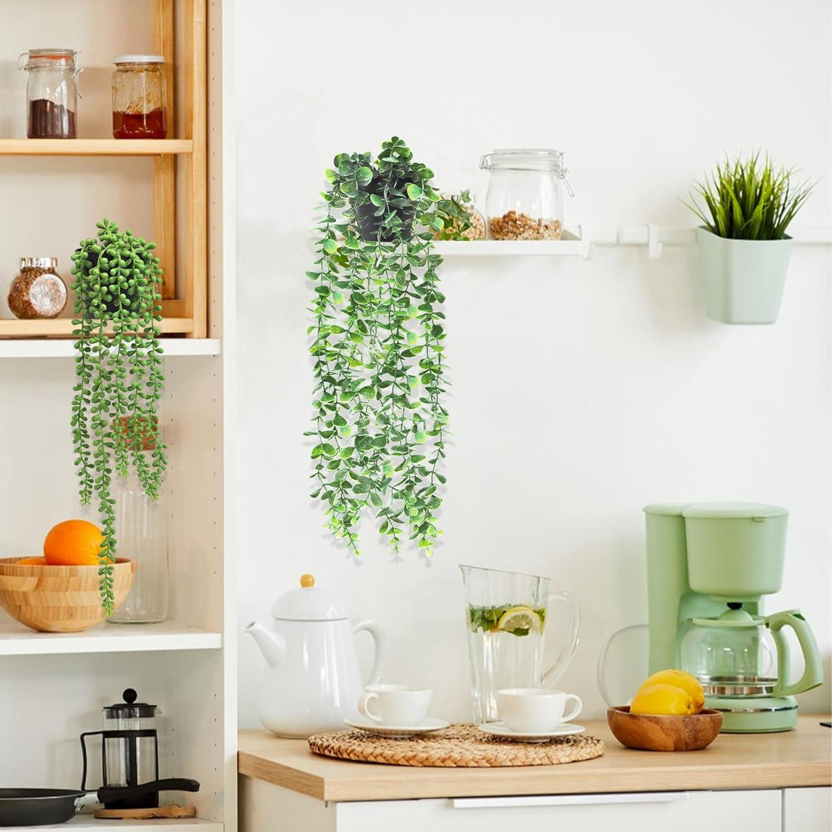 Künstliche Hängepflanzen Set 65cm Topf Deko Kunstpflanzen Grünpflanze