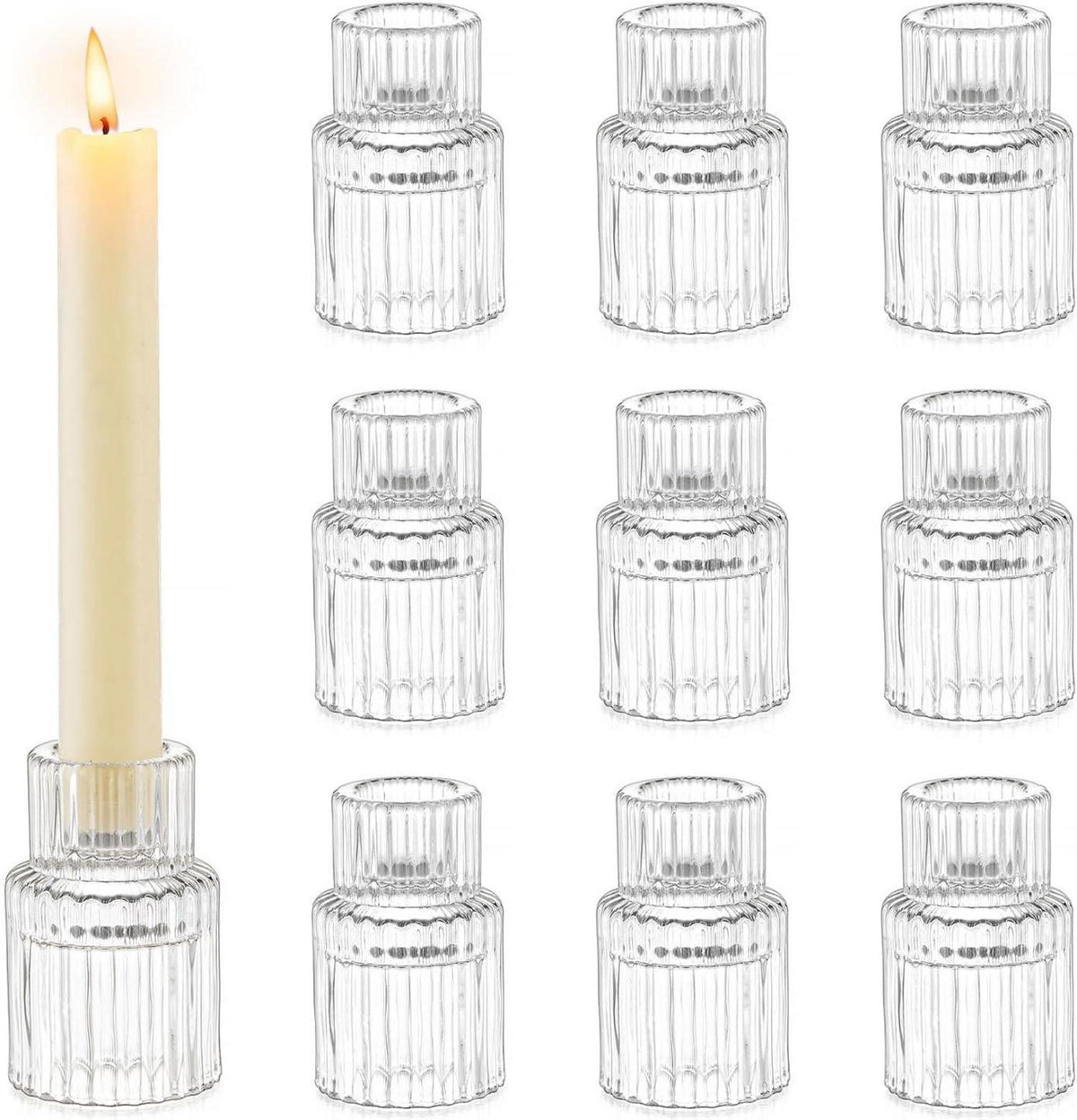 Glas Kerzenhalter Stabkerze Hochzeit Deko 10er Set Transparent