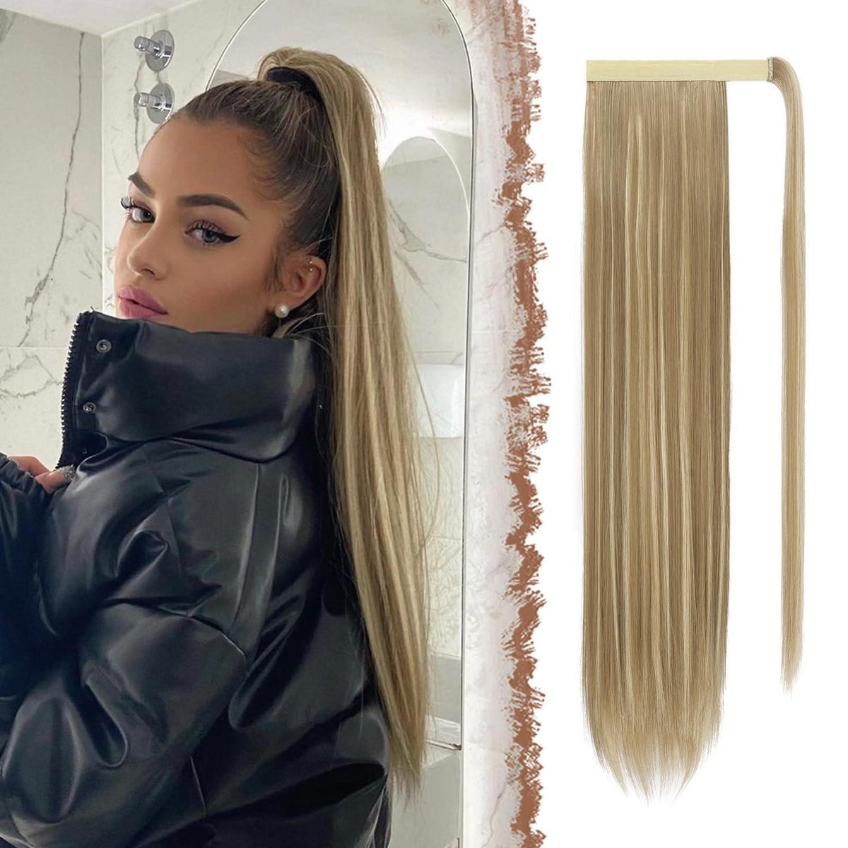 Langer glatter Pferdeschwanz Haarteil – Hellbraun & Blond 60cm