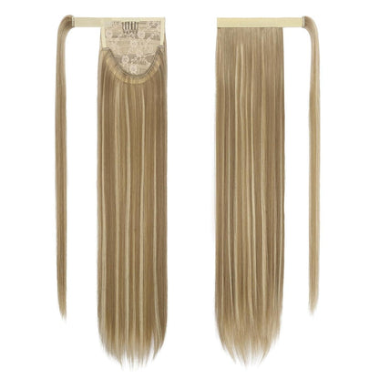 Langer glatter Pferdeschwanz Haarteil – Hellbraun & Blond 60cm