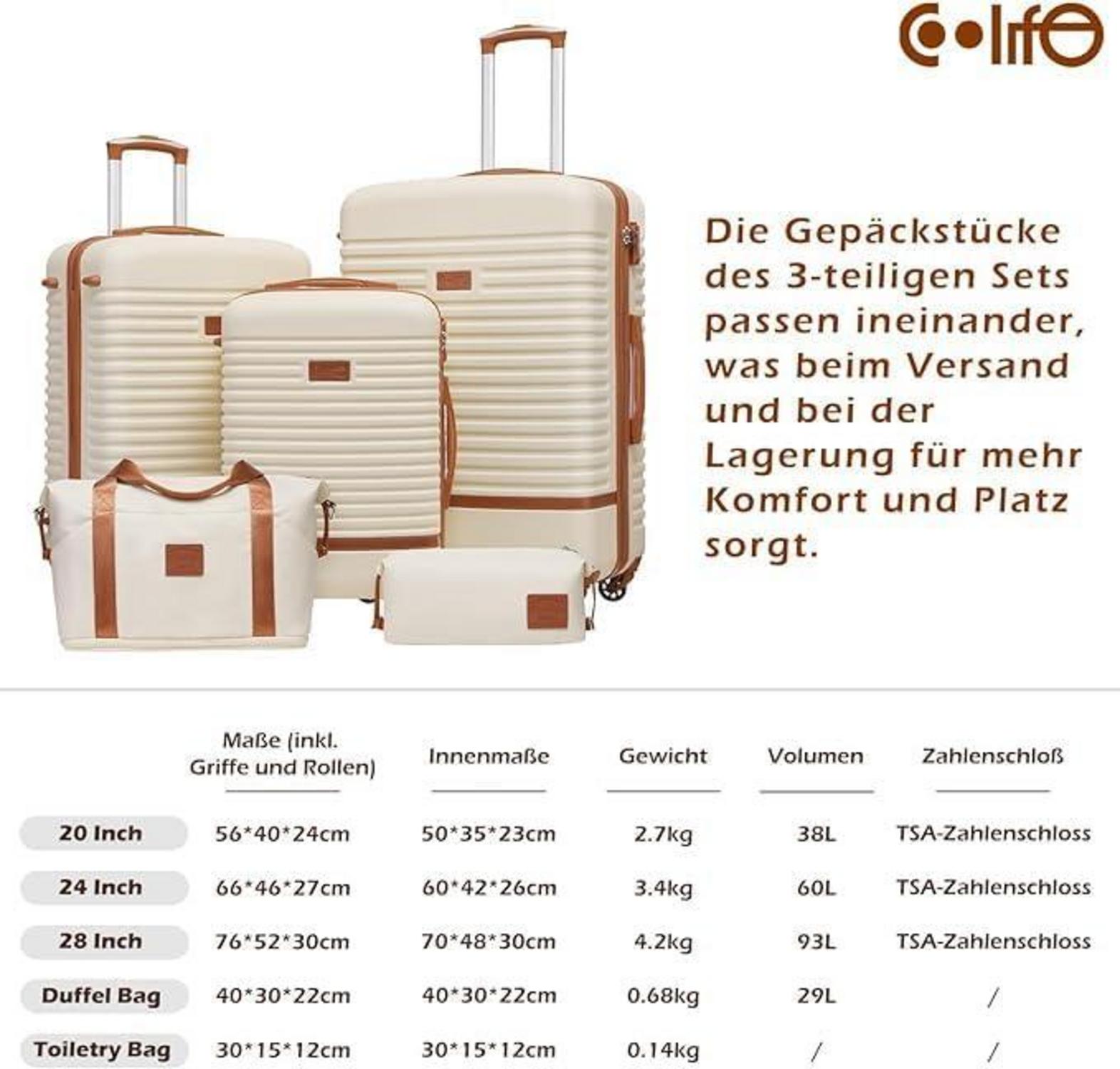 COOLIFE Koffer Trolley Handgepäck Set ABS 4 Rollen TSA Dunkelgrün/Braun