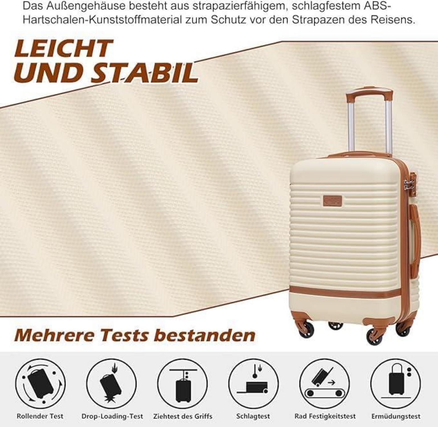 COOLIFE Koffer Trolley Set ABS Hartschale 4 Rollen TSA-Schloss Grau/Rosa 3tlg