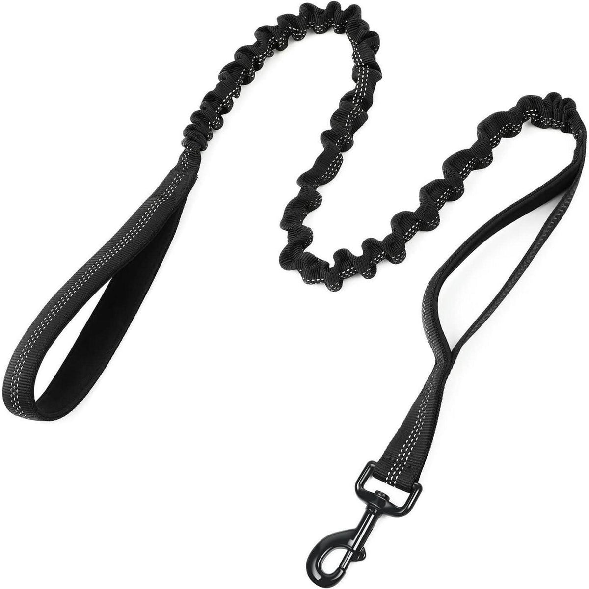 Hundeleine Bungee Elastisch mit 2 Griffen, Schwarz 134-183cm