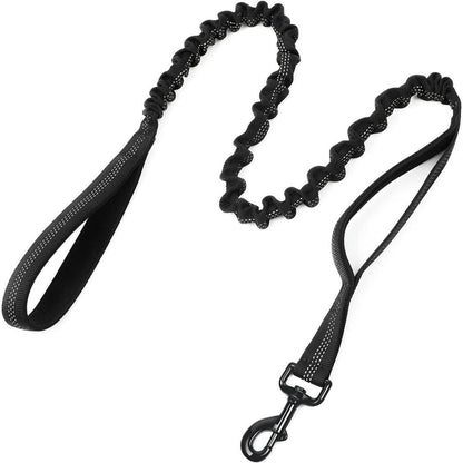 Hundeleine Bungee Elastisch mit 2 Griffen, Schwarz 134-183cm