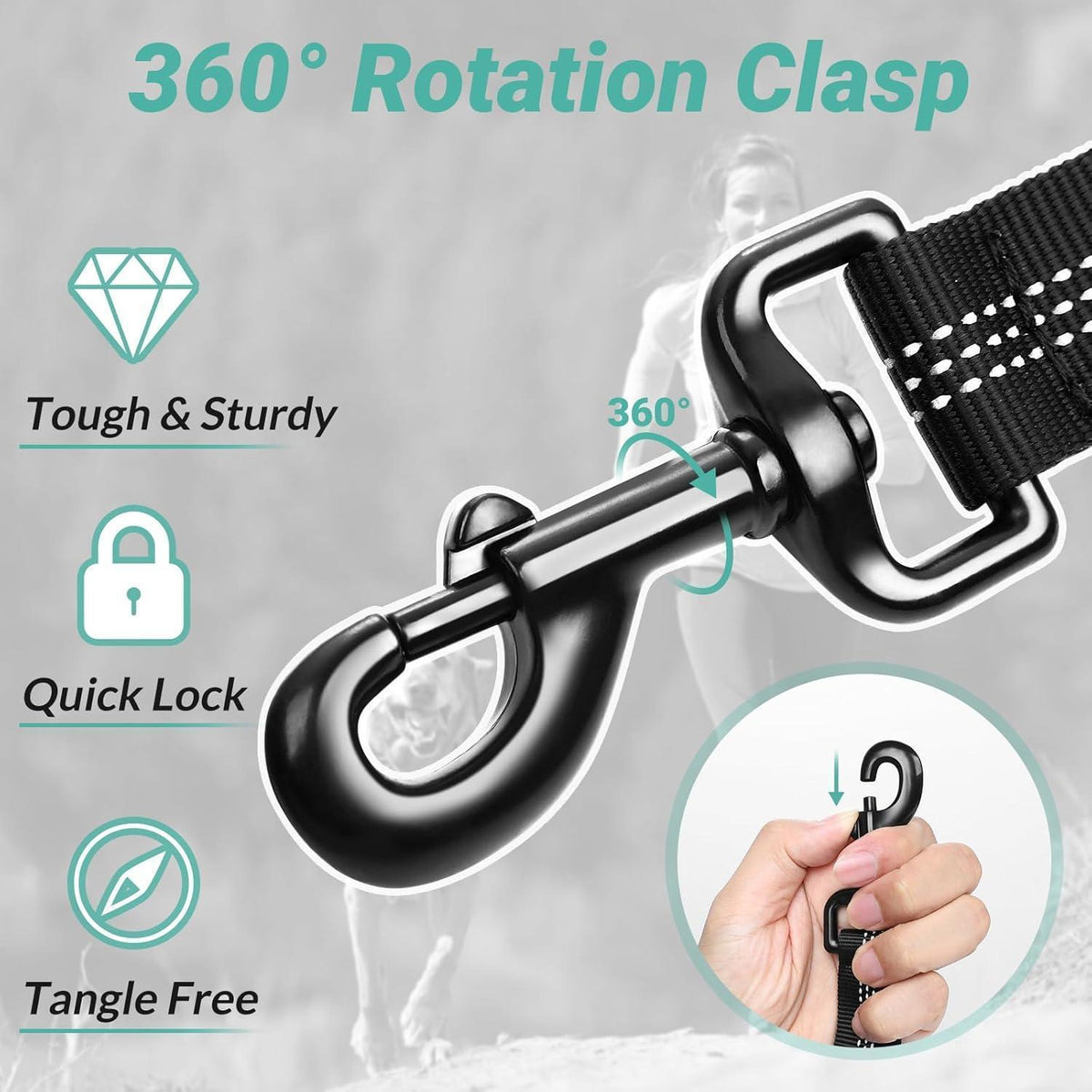 Hundeleine Bungee Elastisch mit 2 Griffen, Schwarz 134-183cm