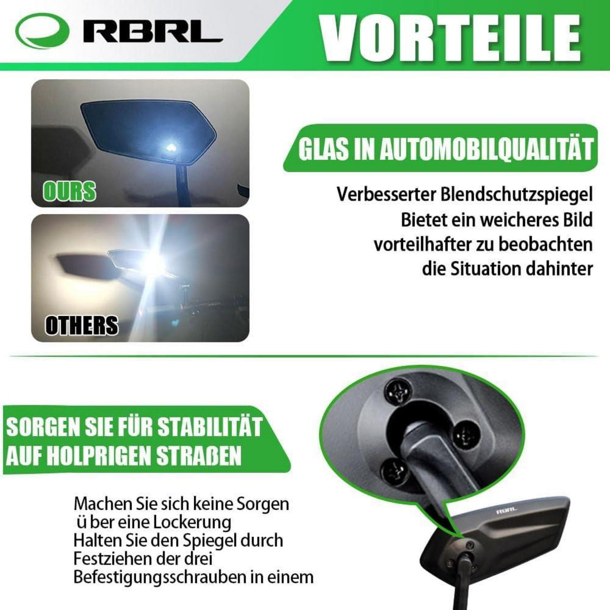 RBRL Fahrradspiegel Universal HD Blaulicht 360° einstellbar