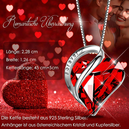 Ewige Rose Halskette Damen Silber 925 Rubin Herz Anhänger Geschenkbox