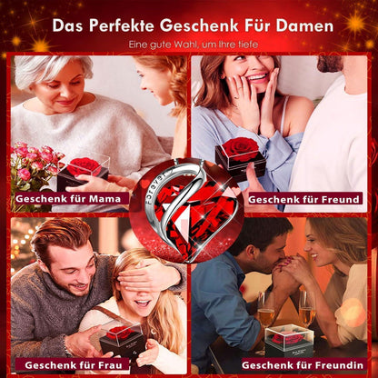 Ewige Rose Halskette Damen Silber 925 Rubin Herz Anhänger Geschenkbox