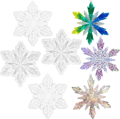 4er Set Weihnachts Harzformen Schneeflocken Silikonform Ornamentformen