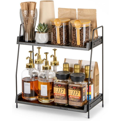 2-stöckiger Kaffee Organizer Holz für Arbeitsplatte, Schwarz