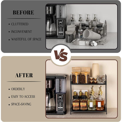 2-stöckiger Kaffee Organizer Holz für Arbeitsplatte, Schwarz
