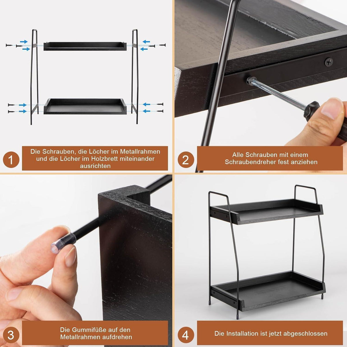 2-stöckiger Kaffee Organizer Holz für Arbeitsplatte, Schwarz