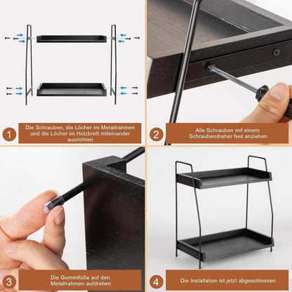 2-stöckiger Kaffee Organizer Holz für Arbeitsplatte, Schwarz