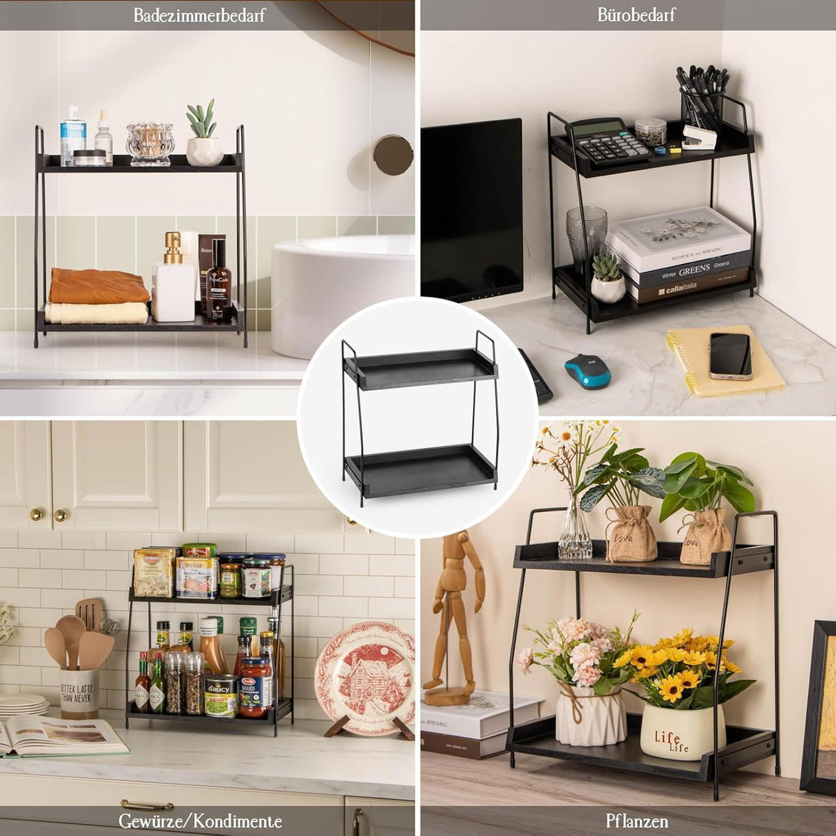 2-stöckiger Kaffee Organizer Holz für Arbeitsplatte, Schwarz