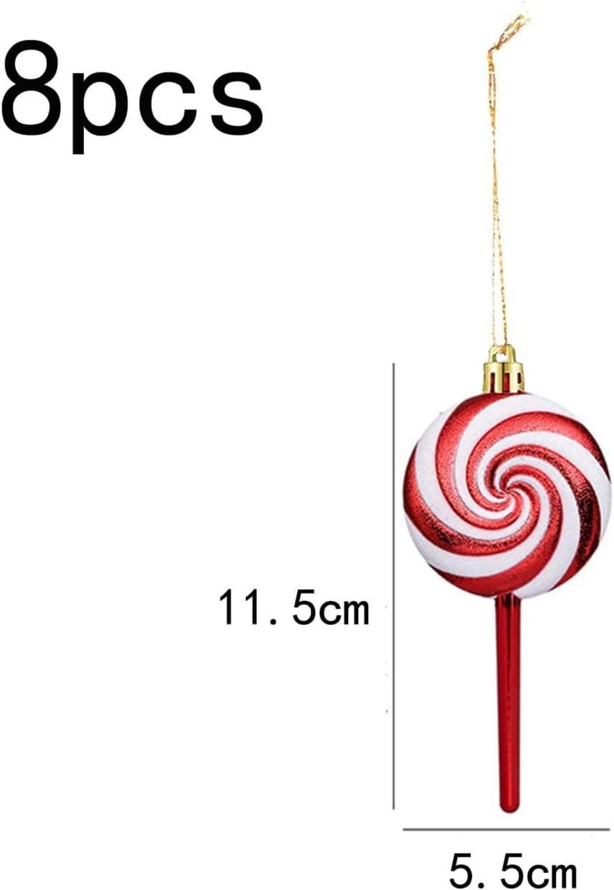 8pcs Weihnachtsbaumschmuck Zuckerstangen Lutscher rot