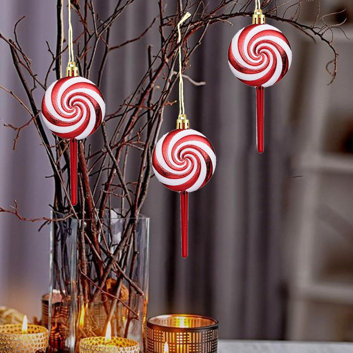 8pcs Weihnachtsbaumschmuck Zuckerstangen Lutscher rot - Weihnachtsdeko
