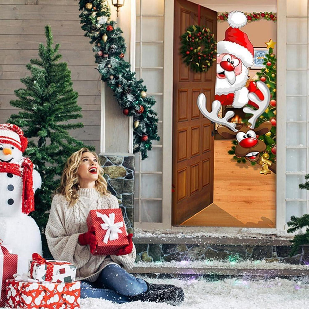 Hyakoz Weihnachts Tür Abdeckung Santa Elch Tür Hängen Banner