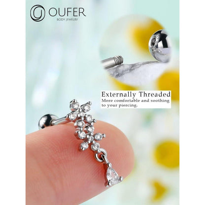 Helix Piercing Blume 16G Chirurgenstahl mit Zirkonia Gold Silber