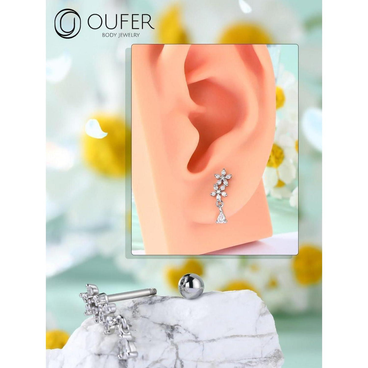 Helix Piercing Blume 16G Chirurgenstahl mit Zirkonia Gold Silber