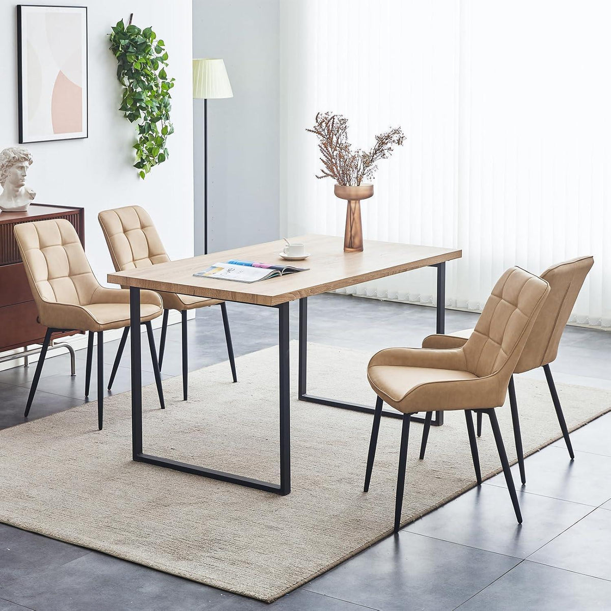 Esszimmerstühle Set 4er, Gepolstert & Modern Beige in Lederoptik