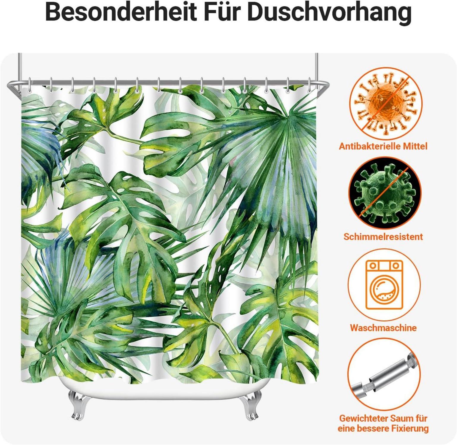 Duschvorhang Grüne Blätter 120x200cm, Antischimmel Polyester