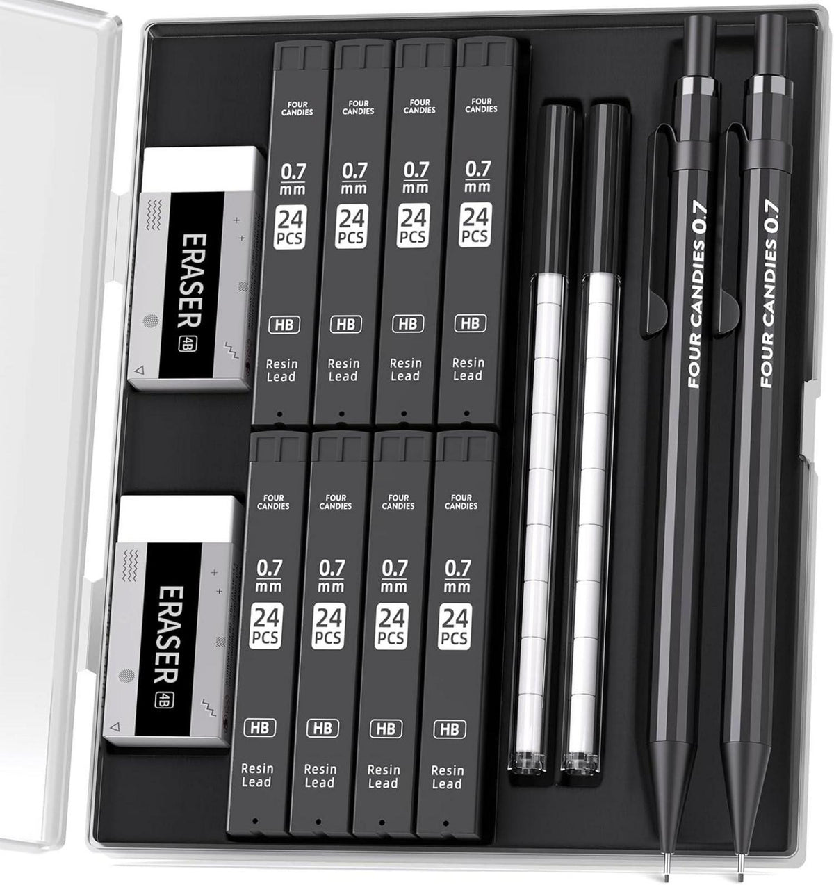 Druckbleistift Set mit Etui, Metall 0,7mm Bleistifte, 8 Tuben HB #2