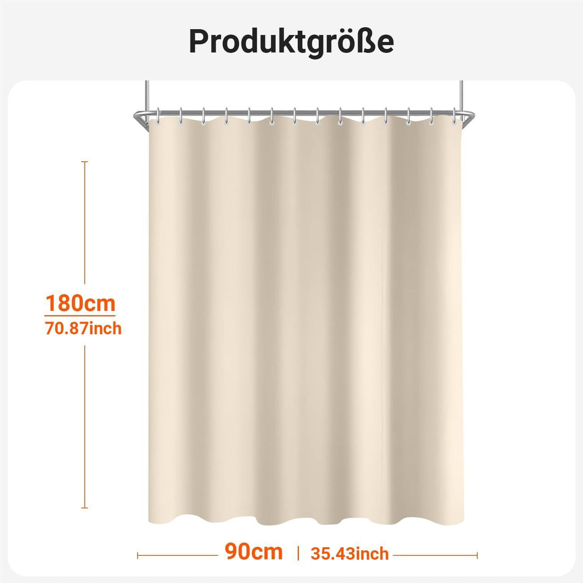 Duschvorhang 90x180 cm Beige Antischimmel Textil Wasserabweisend