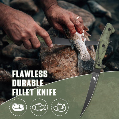 Filetiermesser Edelstahl mit Anti-Rutsch-Griff, Outdoor-Messer für Fisch