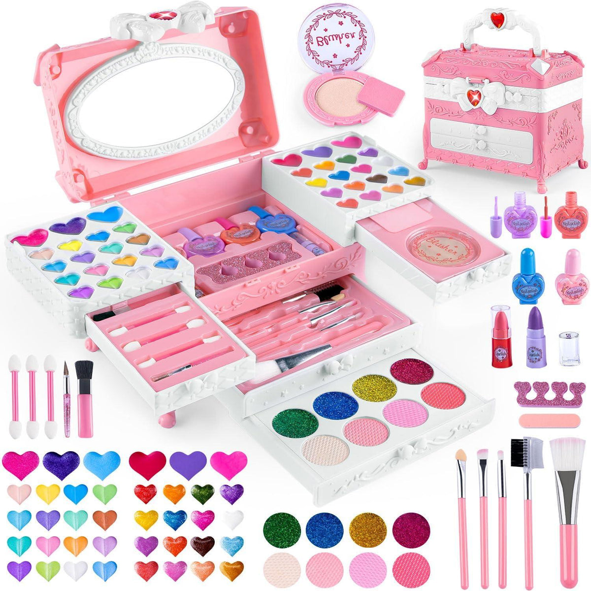 Kinderschminke Set Mädchen 66Pcs Schminkkoffer Grils Makeup Waschbar