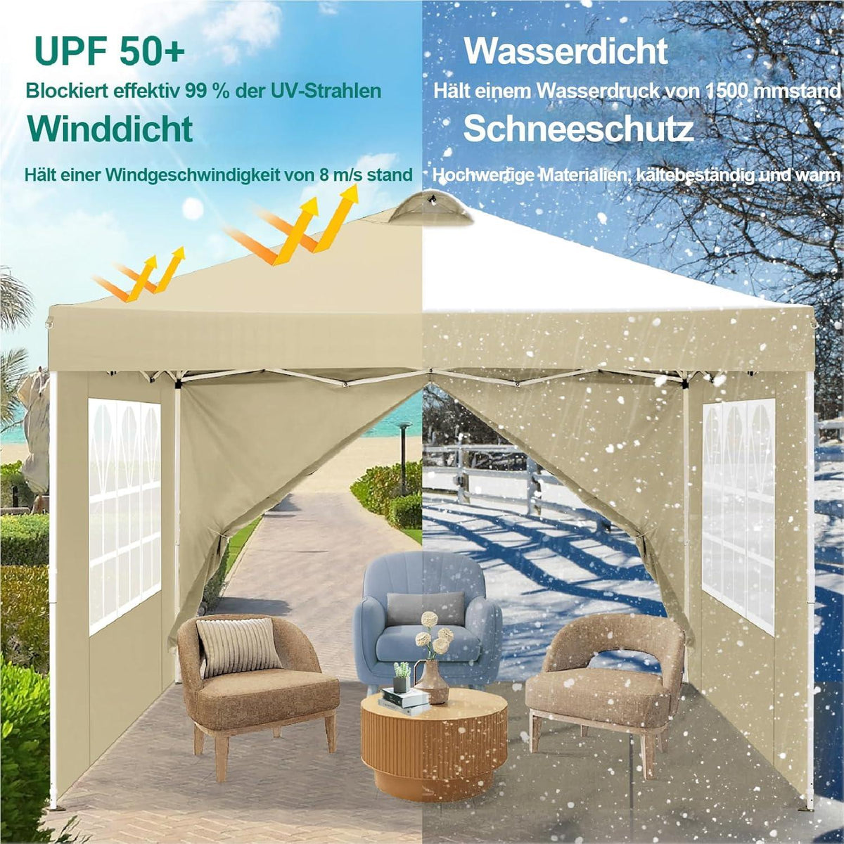 COBIZI Pavillon 3x3m: UV-Schutz 50+ Faltpavillon Wasserdicht