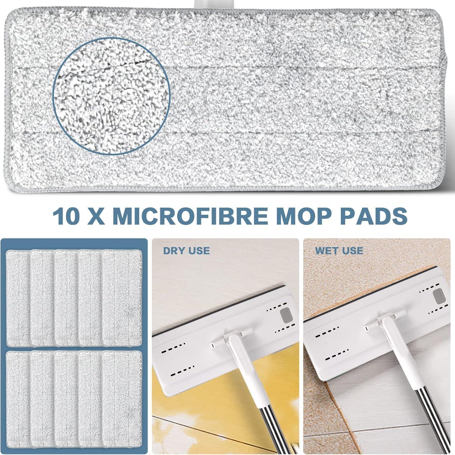 Wischmopp Set mit 5 Mikrofaser Moppkopf - 140cm Edelstahl Griff, Eimer, Bodenwischer