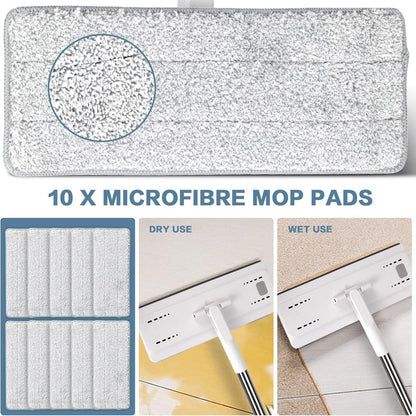 Wischmopp Set mit 5 Mikrofaser Moppkopf - 140cm Edelstahl Griff, Eimer, Bodenwischer