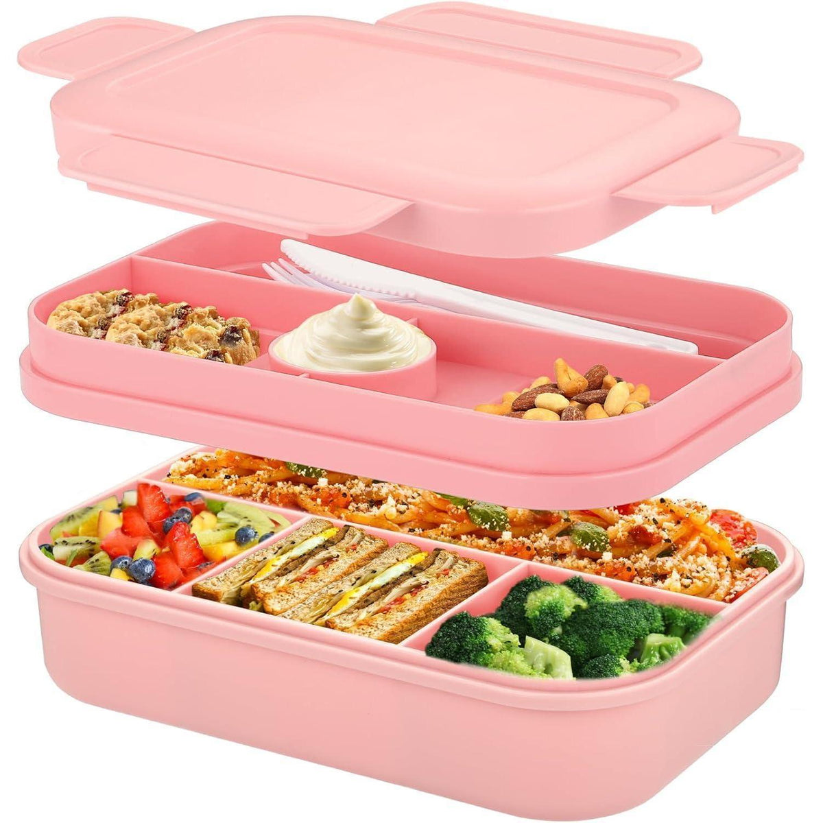 Bento Lunchbox für Erwachsene, 2000ml, 8 Fächer, auslaufsicher, mit Besteck, Rose