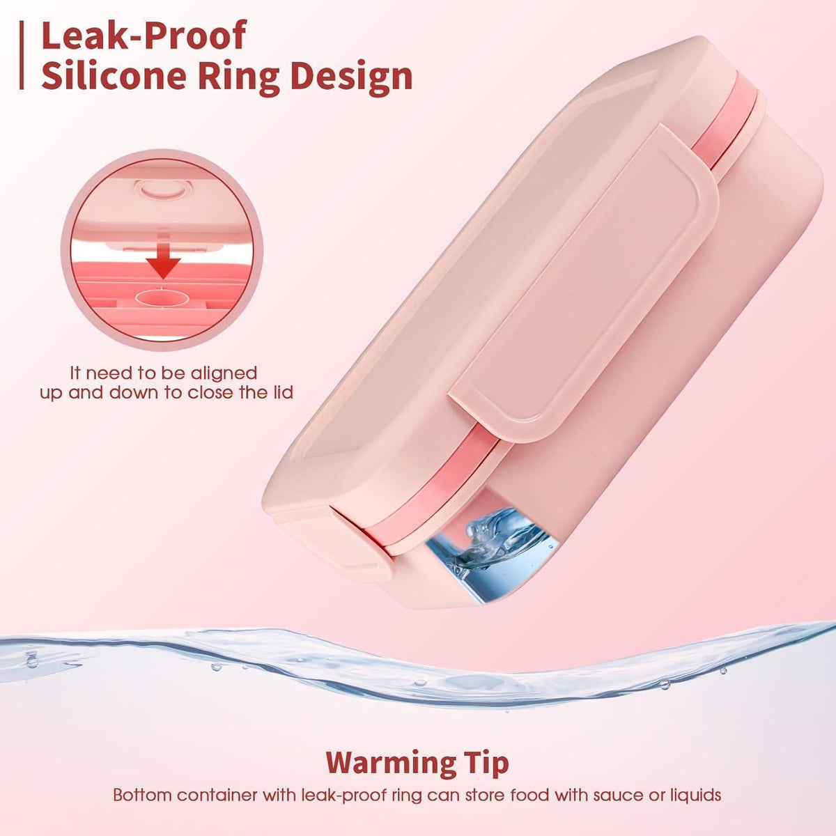 Bento Lunchbox für Erwachsene, 2000ml, 8 Fächer, auslaufsicher, mit Besteck, Rose