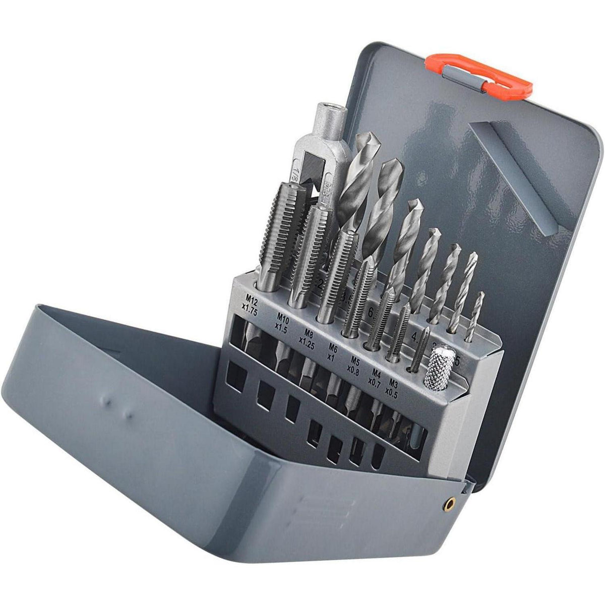 15-teiliges Gewindebohrer-Set mit Spiralbohrern HSS, Metallkoffer