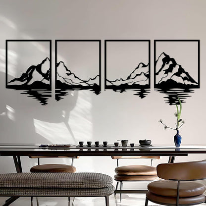 Metall Berg Wandkunst Set 4-teilig rustikales Dekor schwarzrahmig