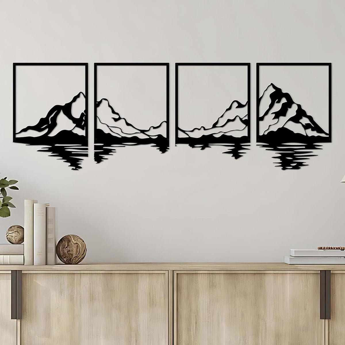Metall Berg Wandkunst Dekor Set 4 Stück Bergform Rahmen rustikales Design