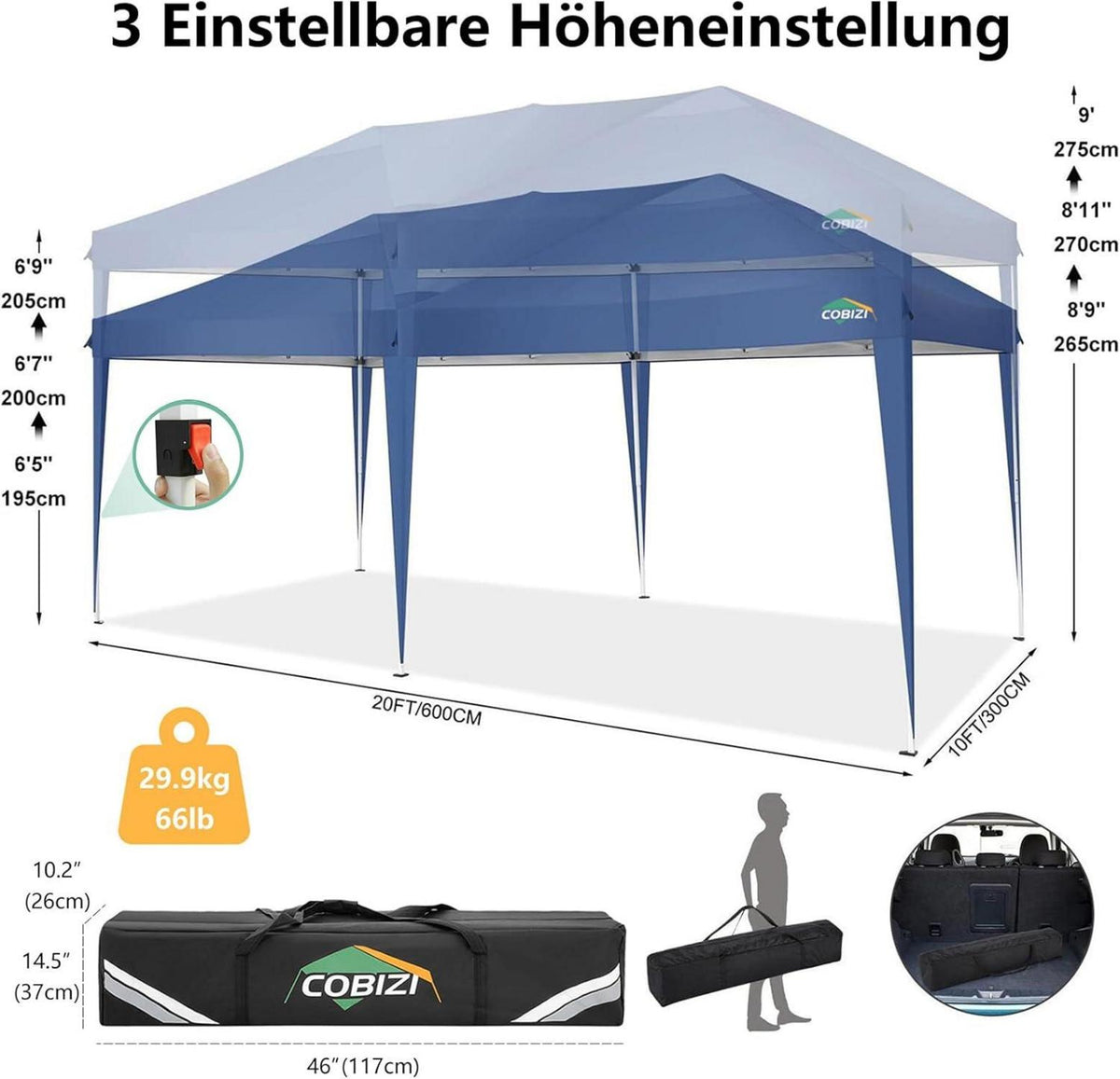 Faltpavillon 3x6 Wasserdicht Winterfest Pop Up Zelt mit