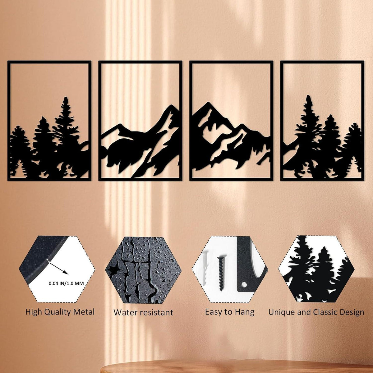 4er Set Metall Berg Wandkunst Dekoration - Natur