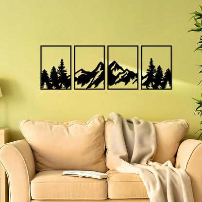 ESTART Berg Metall Wandkunst Set 4 Stück groß Berge Dekoration 50x15.7 Zoll Gebirgswald