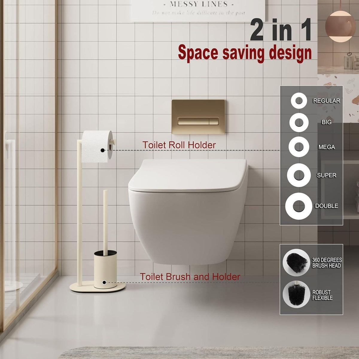WC Garnitur Weiß mit Toilettenpapierhalter & Bürste