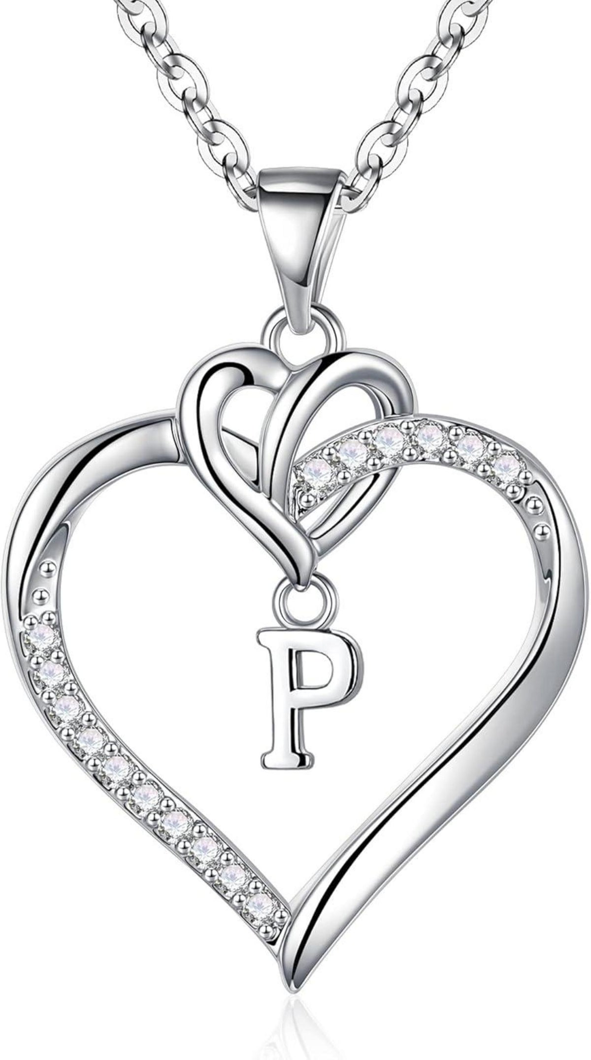 Valentinstag Geschenk Frauen Herzanhänger Initiale Zirkonia Silber