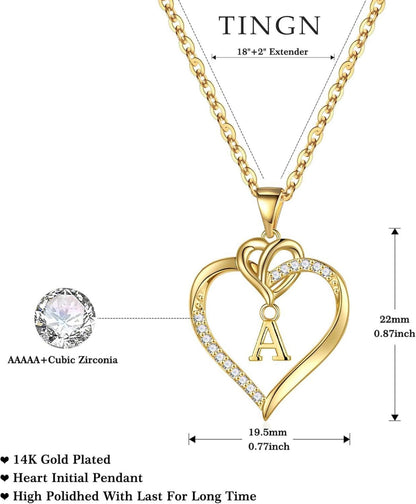 Valentinstag Geschenke Damen Halskette Herz 14K Gold Buchstabe Zirkonia Gold