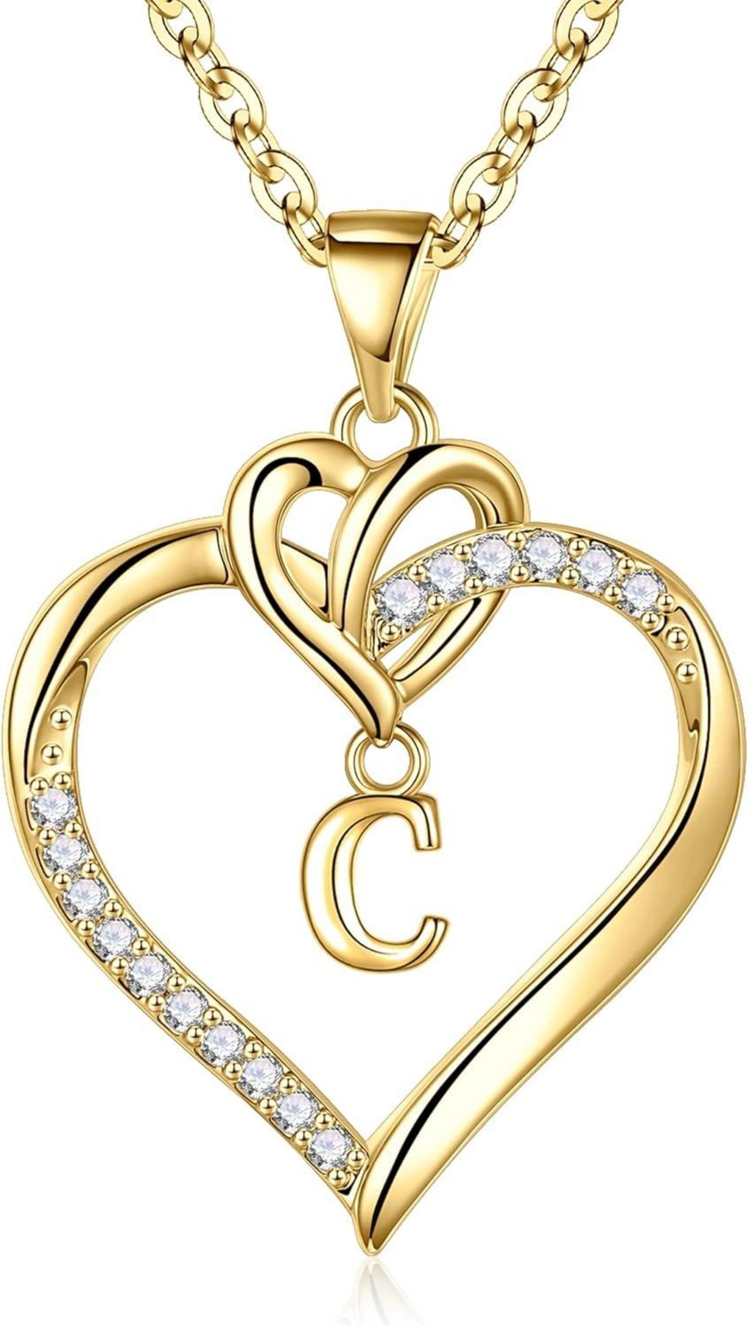 Herz Initial Halskette 14K Vergoldet Zirkonia Buchstaben Kette Gold