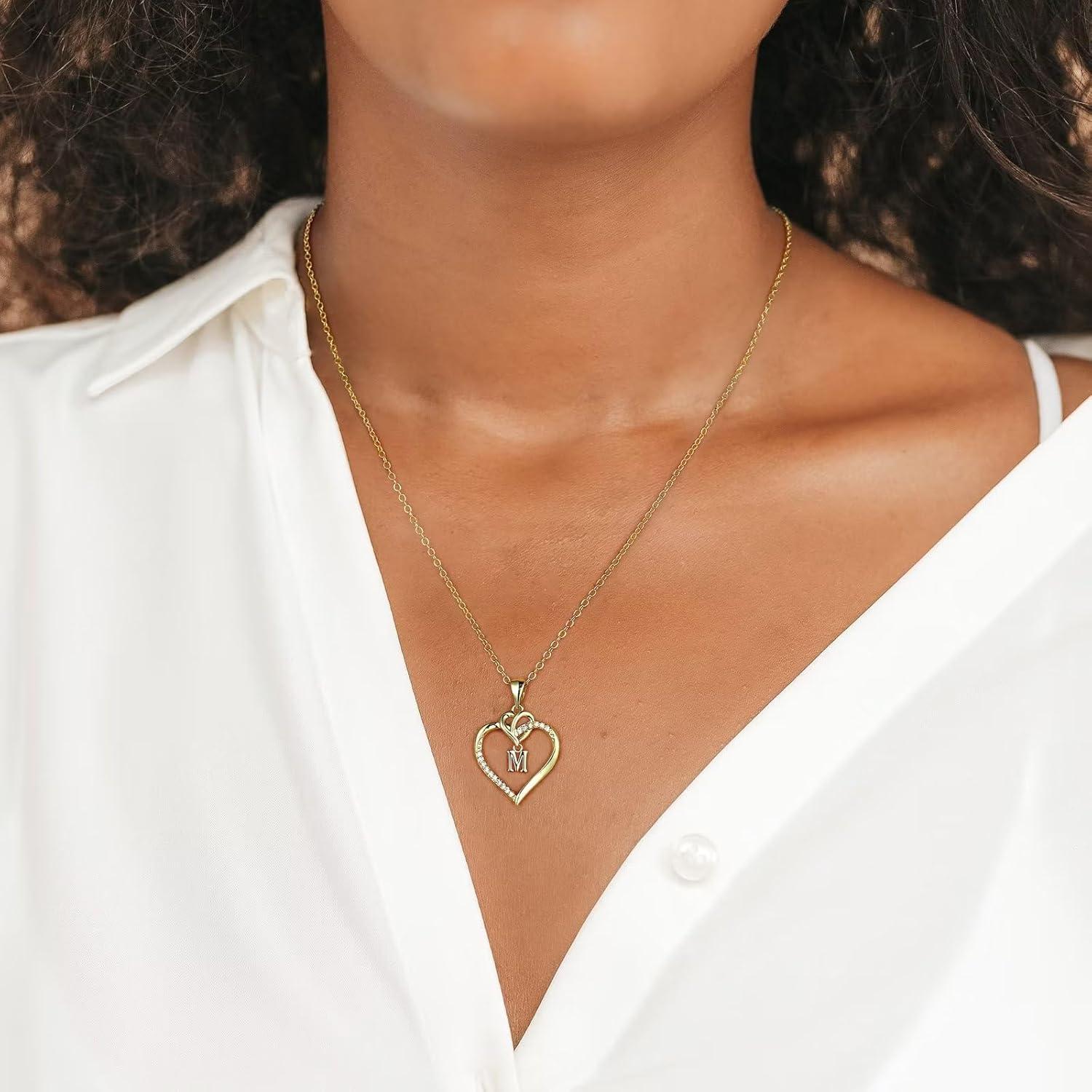 TINGN Valentinstag Geschenke Herz Kette Damen 14K Gold Vergoldet Zirkonia Initial Halskette C