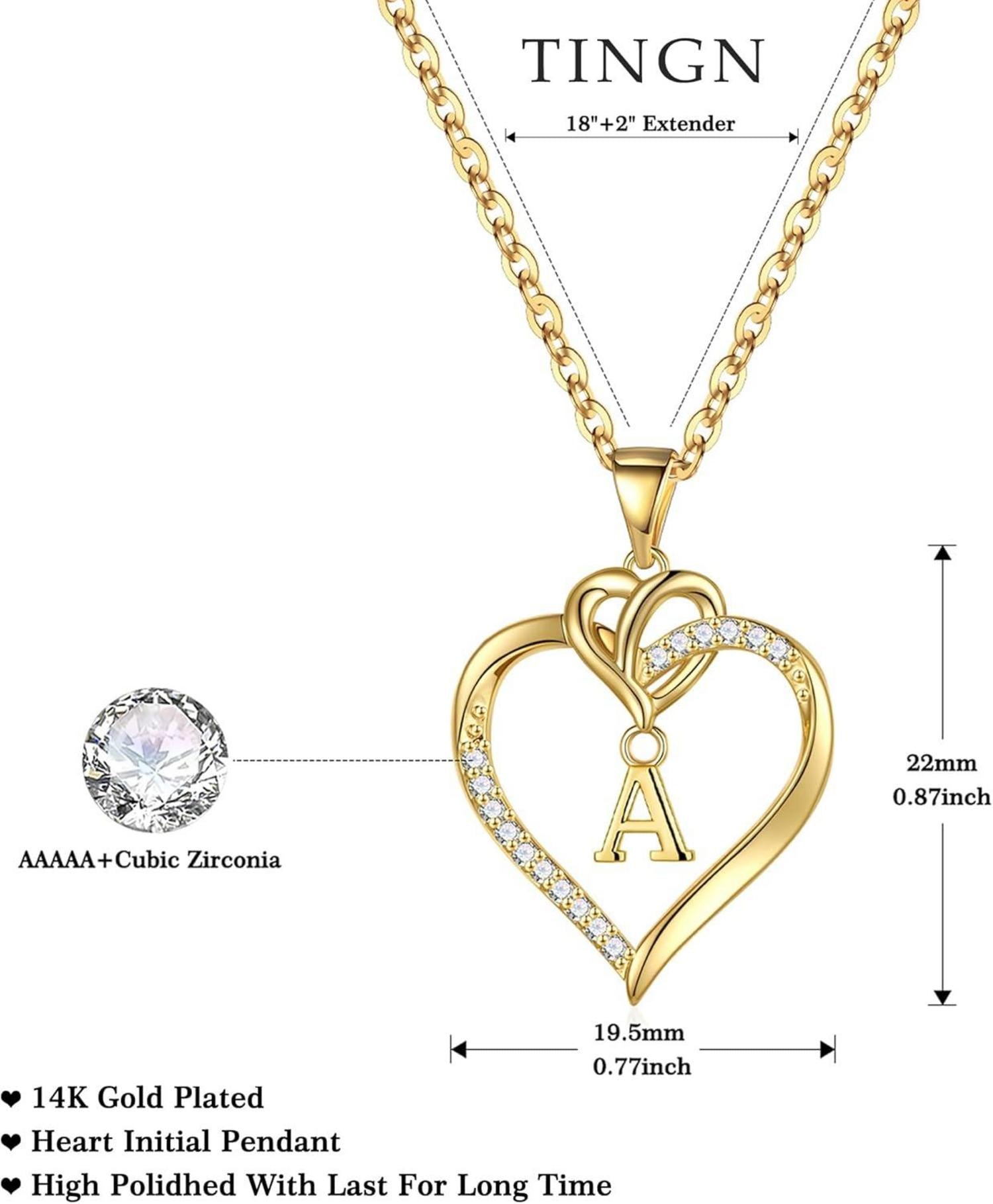 Herz Initialen Halskette 14K Gold Zirkonia Damen Geschenk