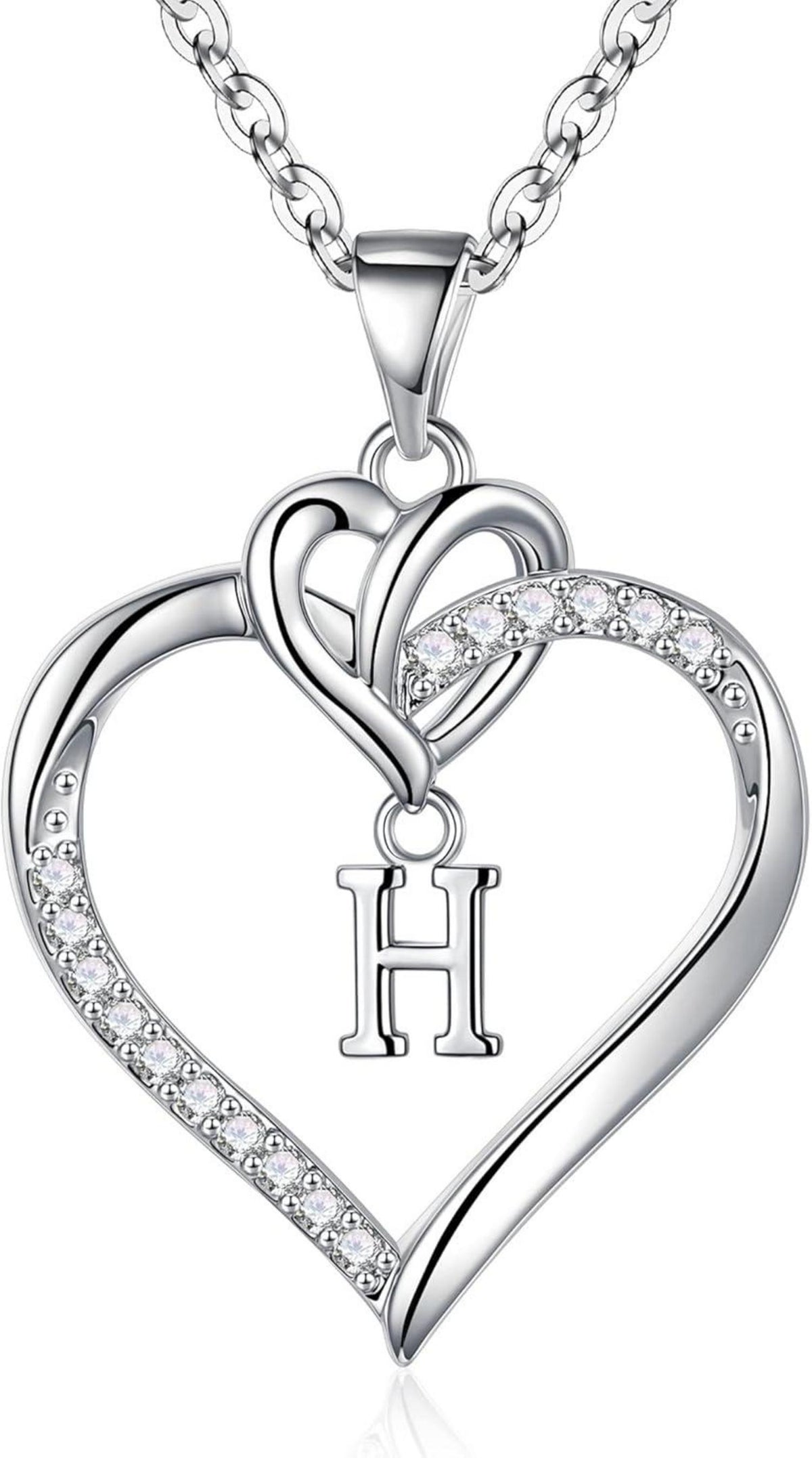 Valentinstag Geschenke Herz Initialen Halskette Silber Zirkonia Gold