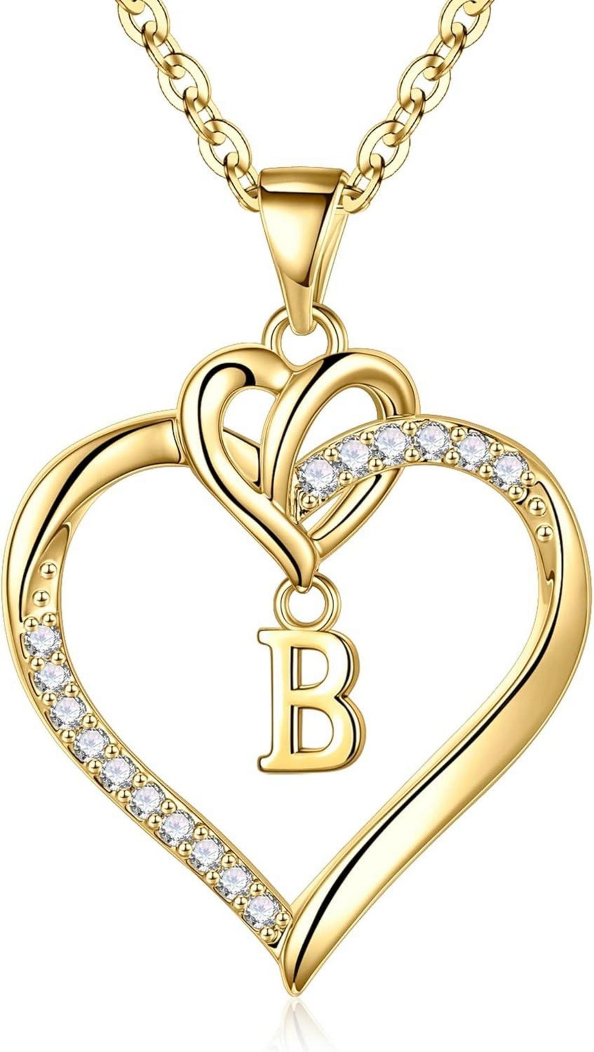 Gold Herz Initial Halskette Zirkonia Damen Geschenke